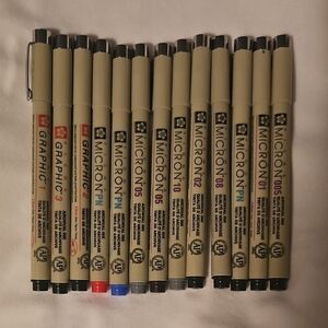 Used Sakura Pigma Micron Pen Collection - Black, Blue, Red